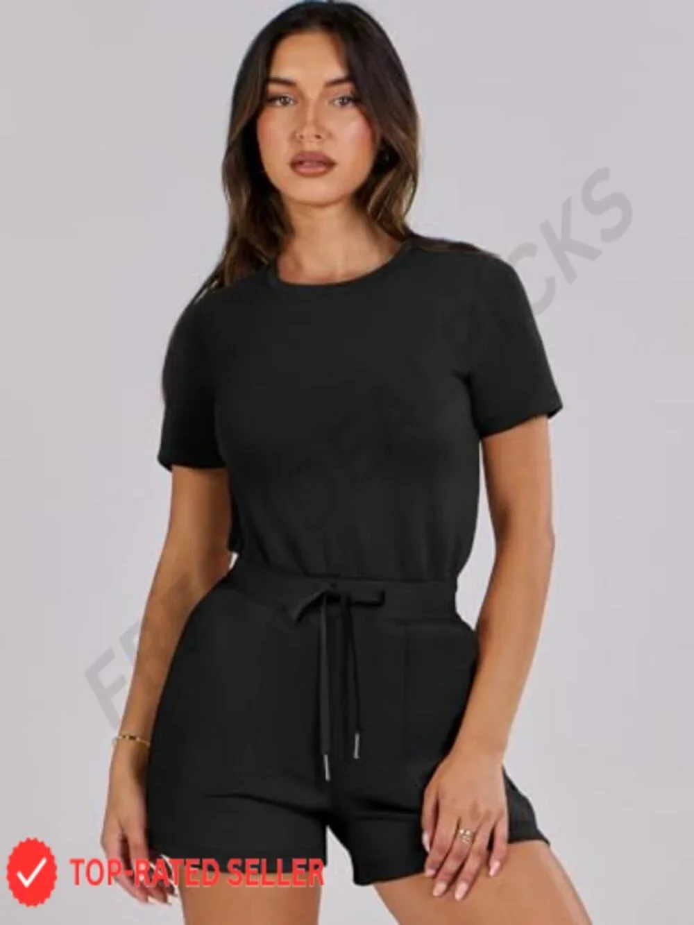 Women's Romper Short Sleeve Summer Jumpsuit Crewneck with Pockets